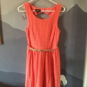 Lace summer coral sleeveless open-back dress